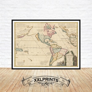 Mapa antiguo del océano Pacífico, América del Norte, América del Sur, isla Atlántida, 1720, reproducción fina, mapa grande, impresión de bellas artes, impresión de mapa de gran tamaño