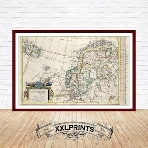 Mapa antiguo de Escandinavia, Suecia, Noruega y Dinamarca, 1787, reproducción fina, mapa grande, impresión de bellas artes, mapa de gran tamaño