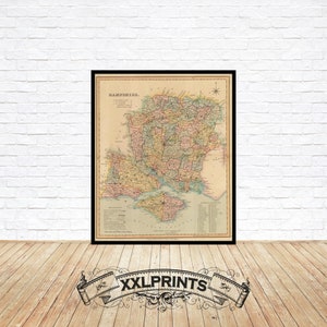 Alte Karte von Hampshire, 1830, seltene antike Landkarte, UK Grafschaften, feine Reproduktion, große Karte, Kunstdruck