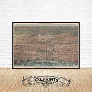 Philadelphia aus der Vogelperspektive, 1872, feine Reproduktion, große Karte, Fine Art Druck, Übergröße Karte Druck
