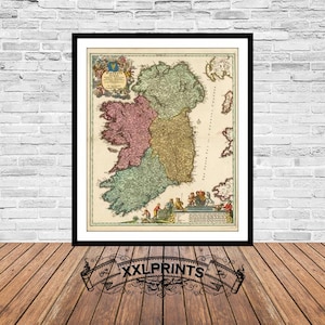 Old map of Hiberniae, Ireland, 1740, very rare map, fine reproduction, large map, fine art print, antique decor, oversize map print