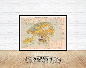 Old map of Hong Kong, 1957, antique map, fine reproduction, large map, fine art print, antique decor, oversize map print