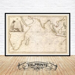 Mapa antiguo del océano Índico, 1767, mapa raro, antiguo, reproducción fina, mapa grande, impresión de bellas artes, impresión de mapa de gran tamaño