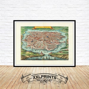 Alte Landkarte von Hangchow, Hangchus, 1638, Vogelschau, sehr seltene, feine Reproduktion, große Karte, Fine Art Druck, Übergröße Landkarte, Print