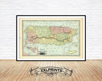 Old map of  Puerto Rico, 1887, fine reproduction, large map, fine art print, oversize map print