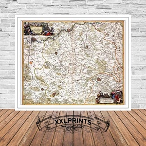 Alte Landkarte von Limburg, Niederlande, 1680, sehr seltene Karte, alte Karte, Kunstdruck, antikes Dekor, Kunstdruck