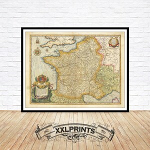 Ancienne carte de l'Empire français, 1637, carte ancienne, extrêmement rare, belle reproduction, grande carte, impression d'art, décor antique, impression de carte surdimensionnée
