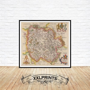 Old map of Herefordshire, 1587, rare, ancient map, United Kingdom&#39;s counties,fine reproduction,large map,fine art print