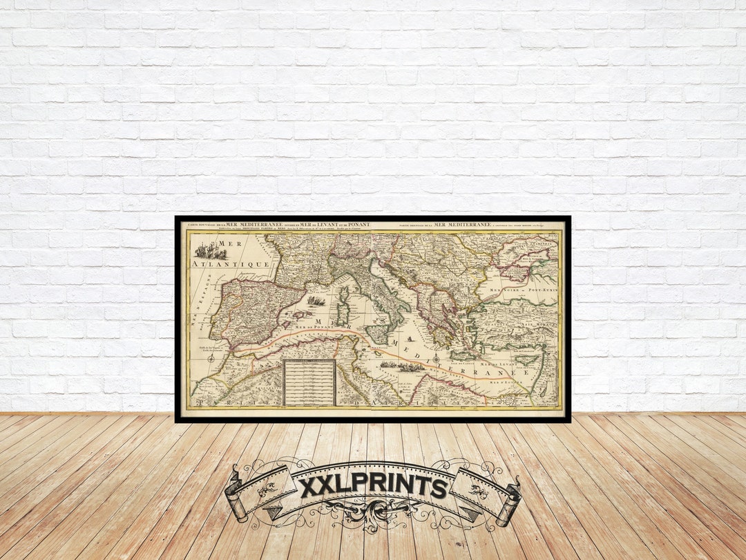 Ancient Map of Mediterranean Sea, 1695, Fine Reproduction, Large Map ...