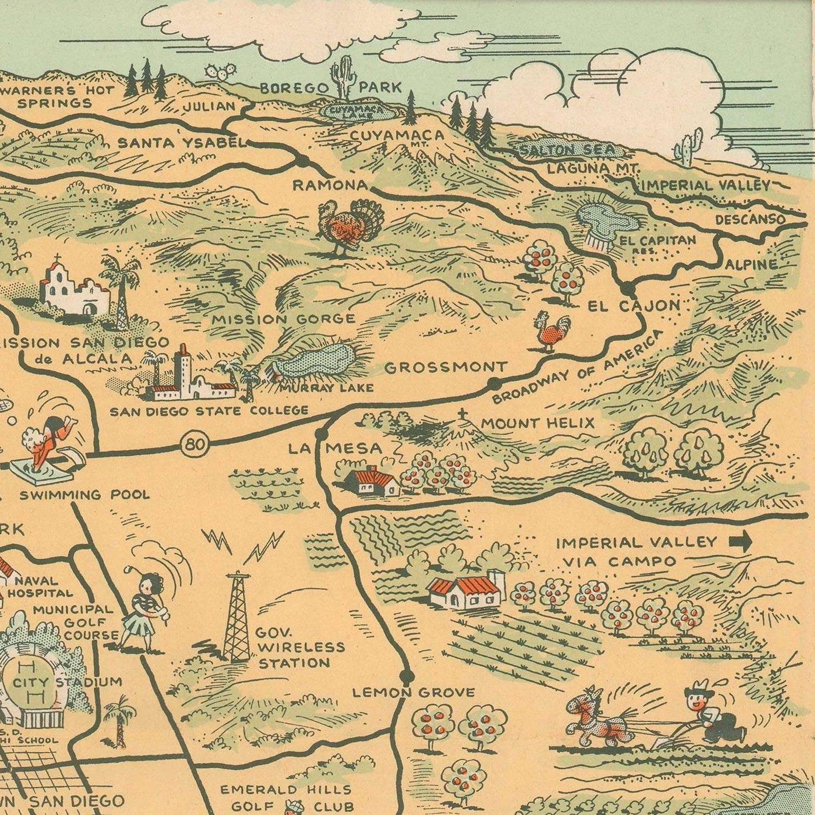 Old Pictorial Map of San Diego County 1935 Fine | Etsy