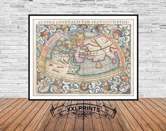 Ptolemy World Map Print: 1550 Antique Decor, Fine Art Reproduction