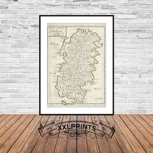 Carte ancienne de la Sardaigne, Italie, 1658, carte très rare, belle reproduction, grande carte, impression d'art, décor antique, impression de carte surdimensionnée