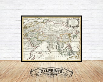 Antique map of Asia, 1690, rare, fine reproduction, large map, fine art print, oversize map print