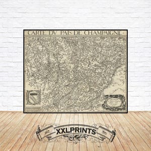 Antike Landkarte der Champagne, Frankreich, 1616, sehr seltene, feine Reproduktion, große Landkarte, Fine Art Druck, Kunstdruck