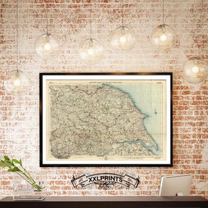 Vecchia mappa dello Yorkshire, 1919, bella riproduzione, mappa di grandi dimensioni, stampa artistica, arredamento antico, stampa di mappa di grandi dimensioni