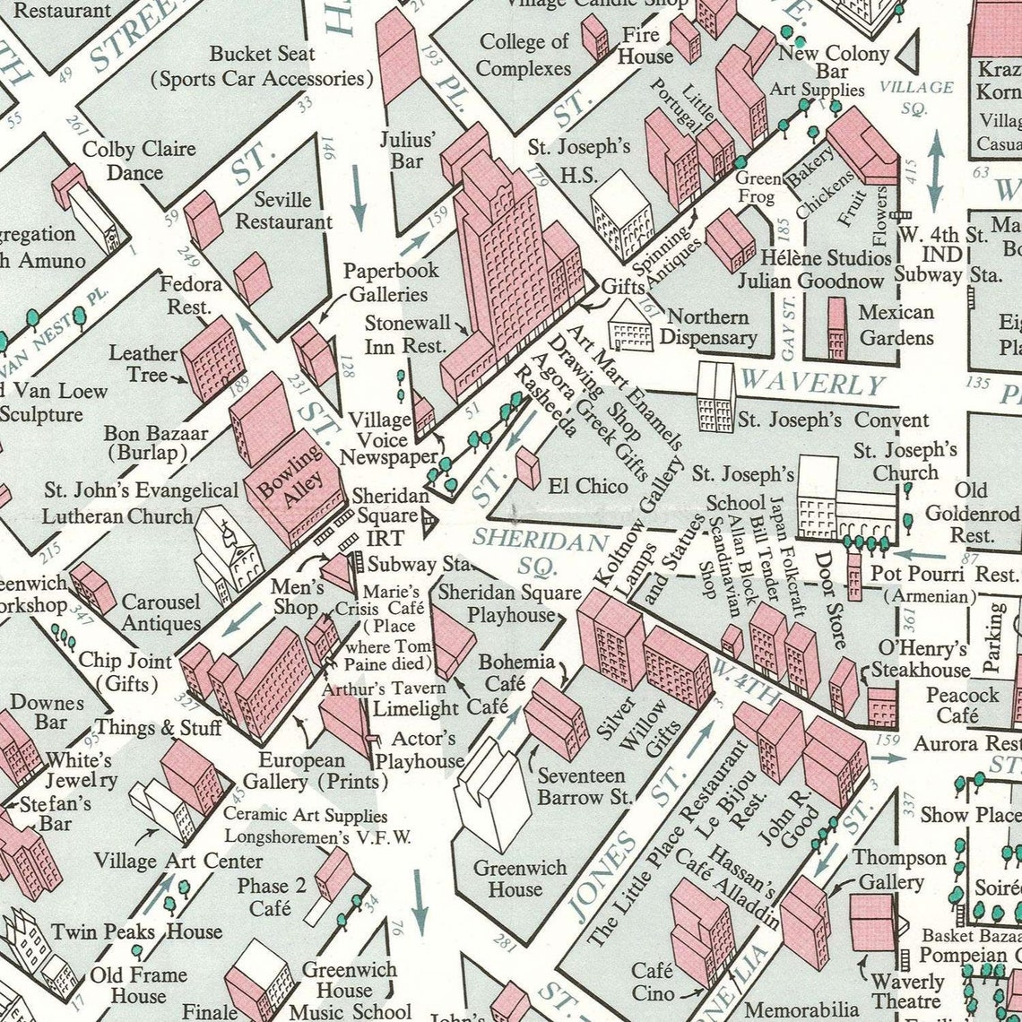 Old Map of Greenwich Village New York City 1960 Fine - Etsy