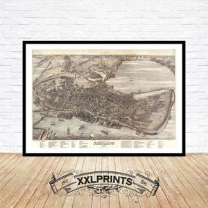 Antike Vogelansicht Karte von Portland, Maine, 1876, feine Reproduktion, große Karte, Kunstdruck, Übergröße Karte