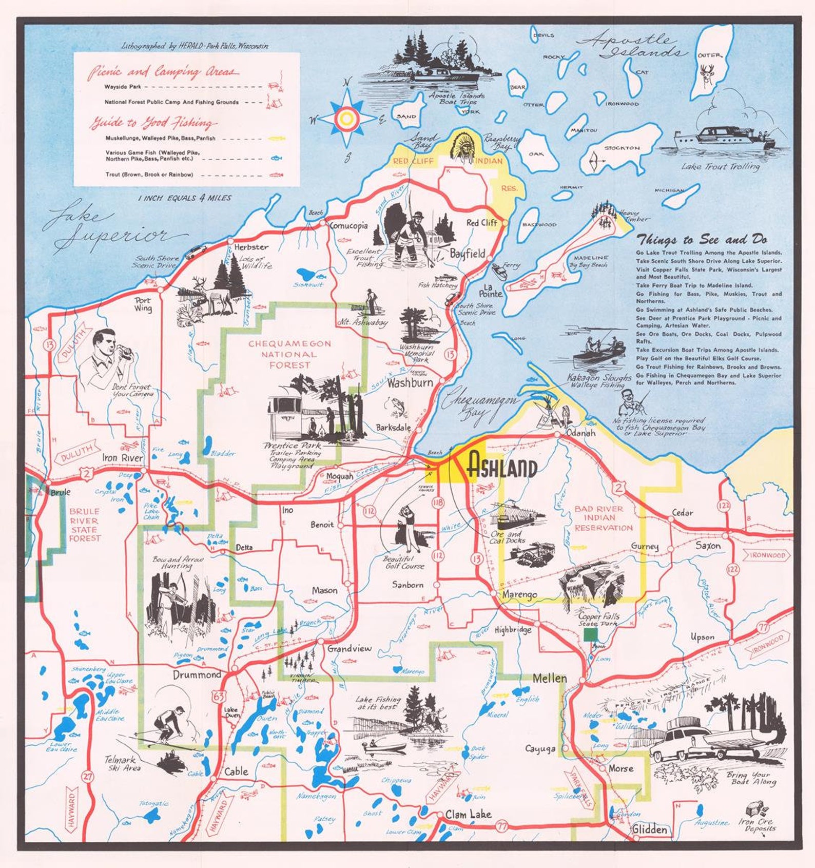 Old Pictorial Map of Ashland Wisconsin 1955 Fine Etsy