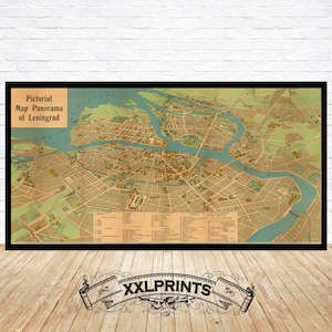 Leningrad Panorama Map Print: 1965 Vintage Pictorial Art