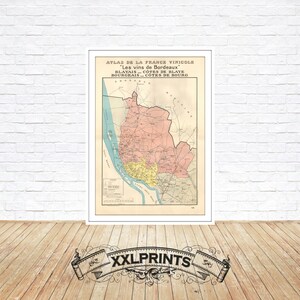 Mapa antiguo de los viñedos de Burdeos, Blayais y Bourgeais, 1941, reproducción fina, mapa grande, impresión de bellas artes, impresión de mapa de gran tamaño