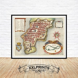 Alte Karte von Valletta, Malta, 1636, Vogelperspektive, sehr seltene, feine Reproduktion, große Karte, Fine Art Druck, Übergröße Kartendruck
