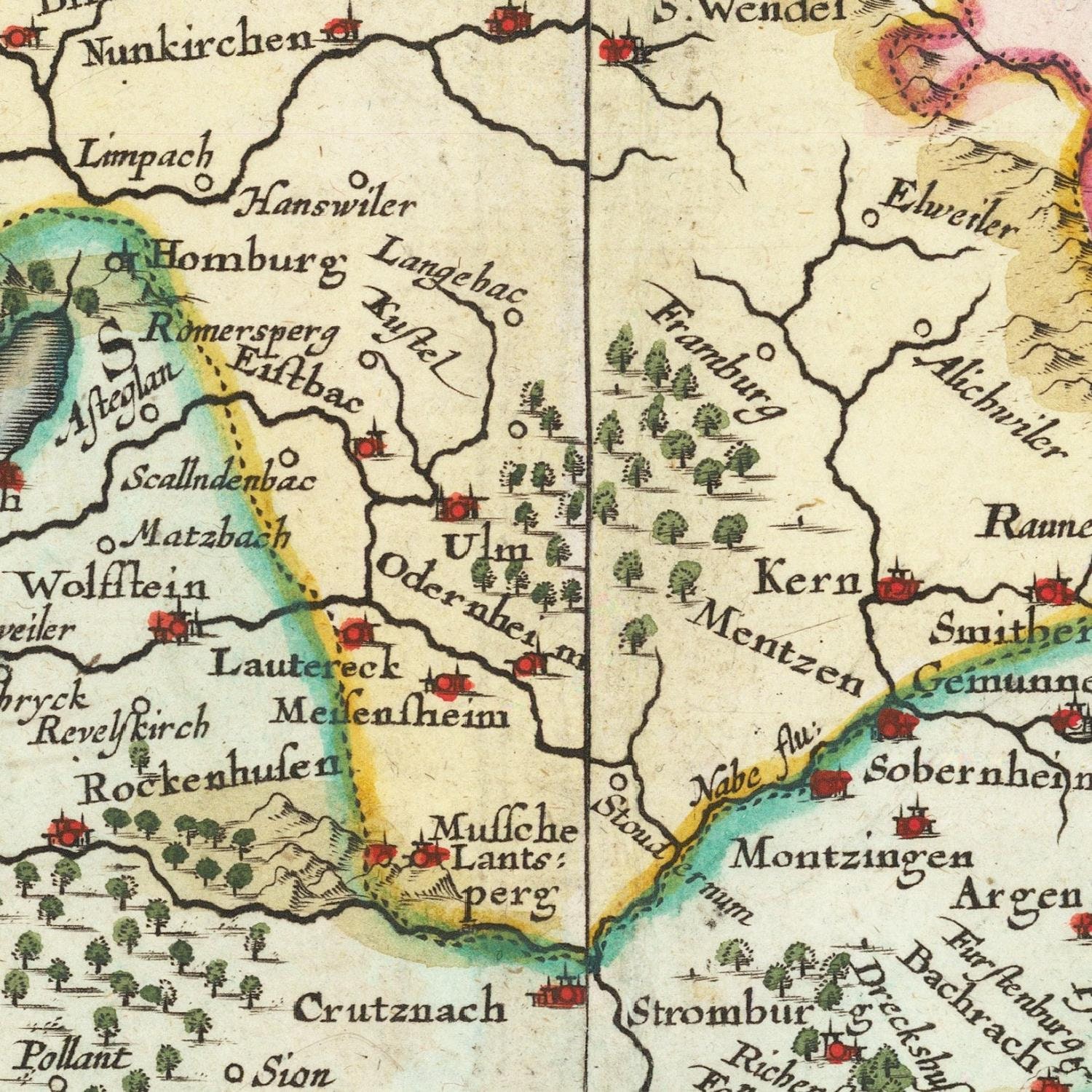 Alte Karte des Rheins 1672 sehr