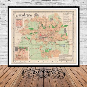 Old map of Johannesburg, 19th century, tourist plan, rare, fine reproduction, large map, fine art print, antique decor, oversize map print