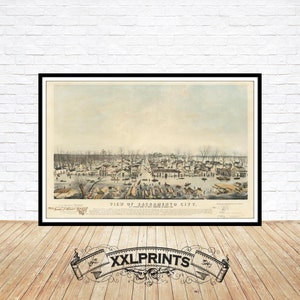 Alte Vogelperspektive auf Sacramento City, 1850, feine Reproduktion, große Karte, Fine Art Druck, Übergröße Kartendruck