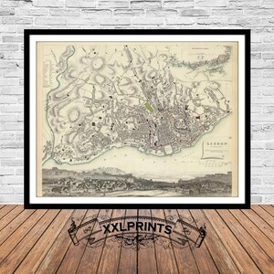 Ancienne carte de Lisbonne, 1833, plan de la ville, carte ancienne, belle reproduction, grande carte, impression d'art, décoration antique, impression de carte surdimensionnée
