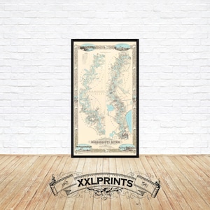 Alte Karte von Mississippi River, 1858, seltene Karte, antik, feine Reproduktion, große Karte, Kunstdruck, antike Dekoration, Oversize-Karte