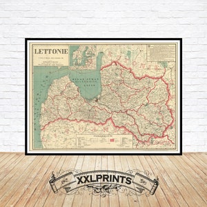 1926 Latvia Map: Fine Art Giclée Print, Large Reproduction