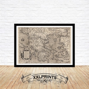Antike Karte von Griechenland, 1579, seltene Karte, Feine Reproduktion, große Karte, Fine Art Print, antikes Dekor, Oversize-Kartendruck