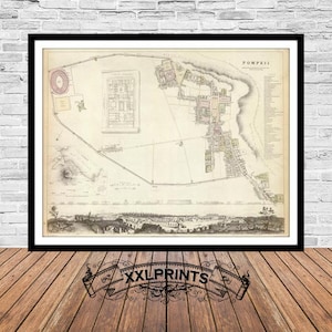 Old map of Pompeii, 1832, city plan, antique map, fine reproduction, large map, fine art print, antique decor, oversize map print