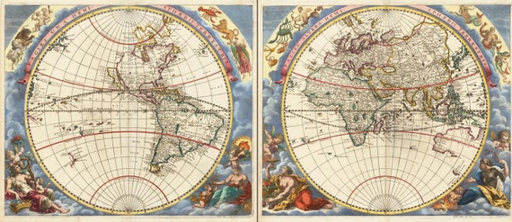 1696年の世界地図の版画：希少な美術複製 - Etsy 日本