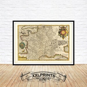 Mapa antigo da Gália, França, 1585, mapa antigo, extremamente raro, reprodução fina, mapa grande, impressão de belas artes, decoração antiga, impressão de mapa em tamanho grande