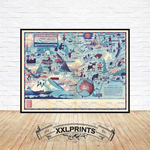 Alte Bildkarte des Mount McKinley National Park, Alaska, 1937, feine Reproduktion, große Karte, Fine Art Druck, Übergröße Kartendruck