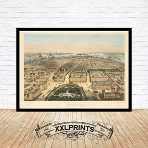 Vogelperspektive auf New York, 1849, feine Reproduktion, große Karte, Fine Art Druck, Übergröße Landkarte