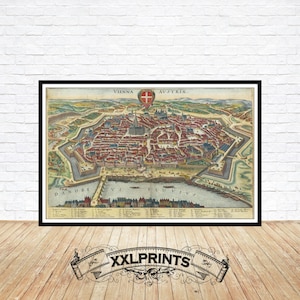 Ancient perspective view of Vienna, Austria, 1640, very rare, fine reproduction, large map, fine art print, oversize map print