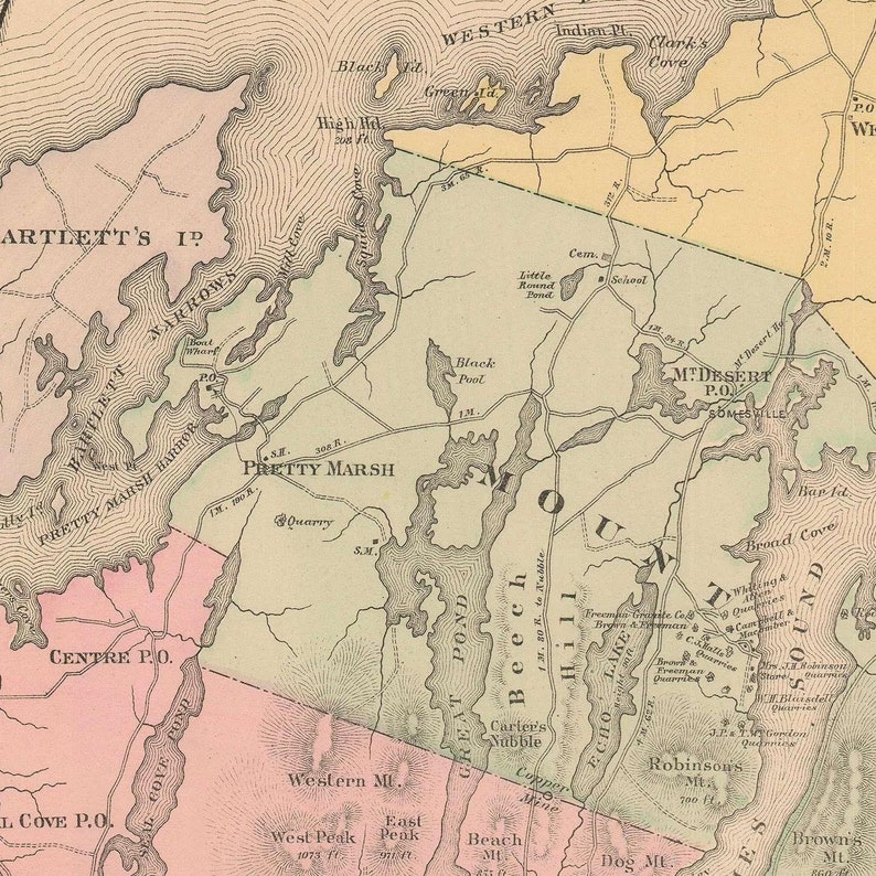 Old Map of Mount Desert Island Maine 1890 Antique Fine Etsy