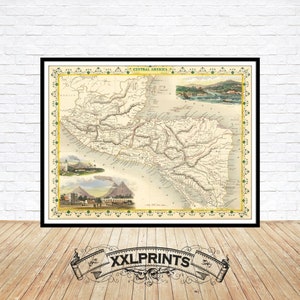 Antike Landkarte von Mittelamerika, Guatemala und Honduras, 1851, hochwertige Reproduktion, große Karte, Kunstdruck, antike Dekoration