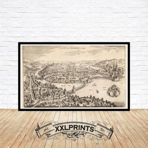 Alte Vogelperspektive auf Luzern, Schweiz, 1642, feine Reproduktion, grosse Karte, Fine Art Druck, Überformat-Kartendruck