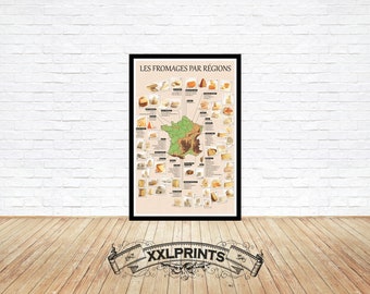 Cheese map of France, fine reproduction, large map, fine art print, oversize map print