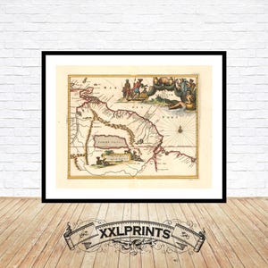 Carte ancienne de la Guyane, 1671, belle reproduction, grande carte, impression d'art, impression de carte surdimensionnée