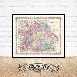 Antieke kaart van Beieren, Würtemberg, Baden Duitsland 1855: Fine Art Print