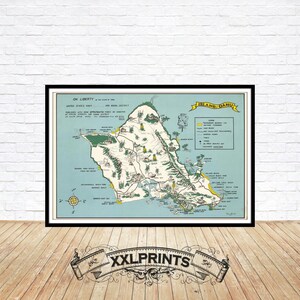 Old map of Oahu, 1953, fine reproduction, large map, fine art print, oversize map print