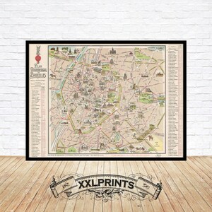 Ancienne carte de Bruxelles, 1920, carte rare, plan des monuments, carte des visiteurs, belle reproduction, grande carte, impression d'art, décor antique, impression de carte surdimensionnée