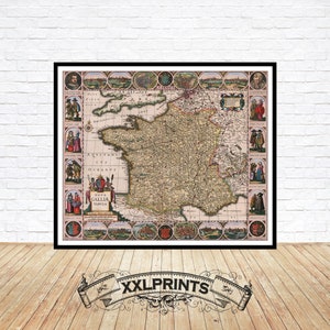 Mapa antiguo de Francia, Nova Galliae, 1629, mapa antiguo, raro, buena reproducción, mapa grande, impresión de bellas artes, impresión de mapa de gran tamaño