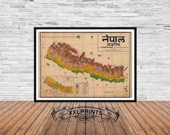 Alte Landkarte, Nepal, Landkarte des 19.Jahrhunderts, seltene, feine Reproduktion, große Karte, Fine Art Druck, antikes Dekor, Kunstdruck