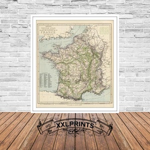 Mapa antiguo de Francia, 1883, mapa raro, mapa de vinos, mapa antiguo, reproducción fina, mapa grande, impresión de bellas artes, decoración antigua, impresión de mapa de gran tamaño