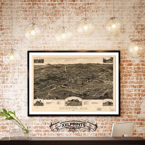 Mapa antiguo de Anniston, Alabama, 1887, vista aérea, decoración antigua, reproducción fina, decoración vintage, impresión de bellas artes